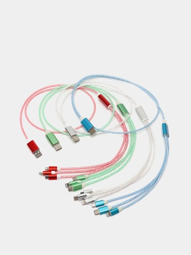 Купить  кабель светящийся 3 в 1 для зарядки устройств iphone, micro usb, type - c, белый в интернет-магазине Айсберг техники в Орске!