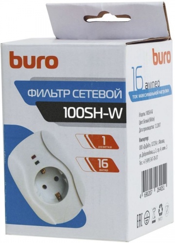 Купить  сетевой фильтр buro 100 sh-w, 1розетка в интернет-магазине Айсберг техники в Орске! фото 3