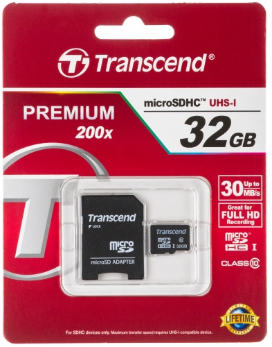 Купить  карта памяти sd-micro 32gb transcend ts32gusdhc10 class10 +adapter в интернет-магазине Айсберг техники в Орске! фото 2