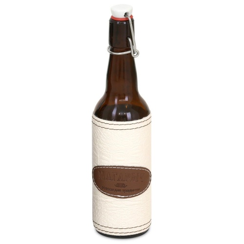 Купить  бутылка магарыч 0,75л коричневая с бугель-пробкой + чехол белый кожа/экокожа в интернет-магазине Айсберг техники в Орске!